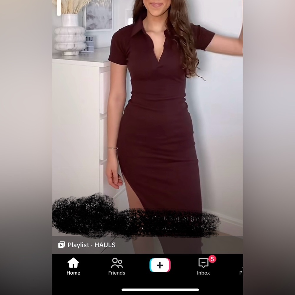 Missguided Elegant Ribbed Chocolate Brown Polo Dress